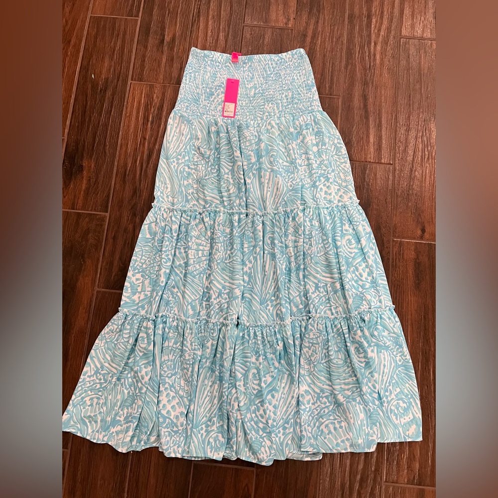SOLD - LILLY PULITZER HANALEI MAXI SKIRT SUCCULENT BLUE SEA CUPS 🌊 - Picture 2 of 5